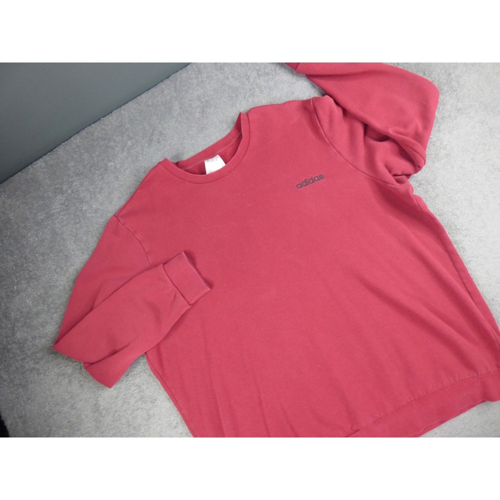 Adidas Mens XXL Red Crewneck Sweatshirt Embroidered Logo Fleece Pullover